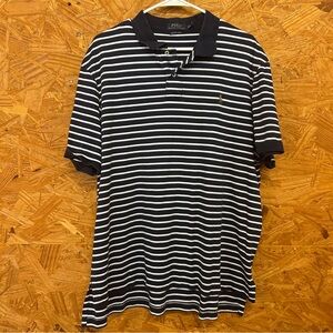 100% Pima Cotton Ralph Lauren Men's Navy and White Striped Polo Shirt - Size XXL